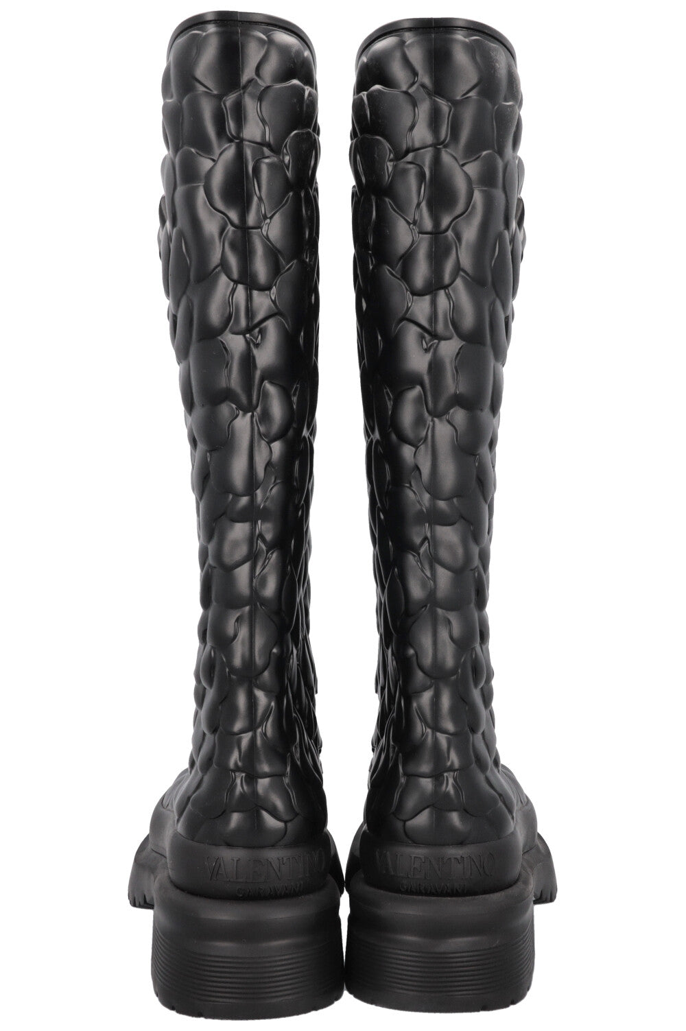 VALENTINO Floral Embossed PVC Knee High Boots Black