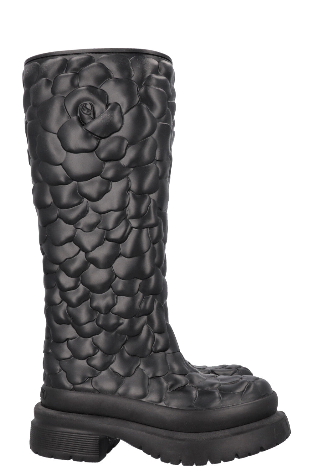 VALENTINO Floral Embossed PVC Knee High Boots Black