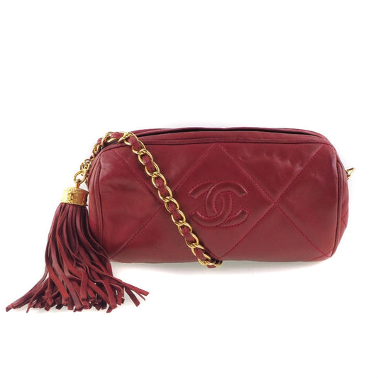 Chanel Lambskin Chain Shoulder Bag Red