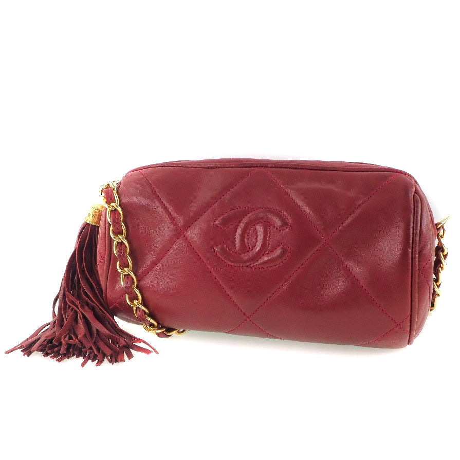 Chanel Lambskin Chain Shoulder Bag Red