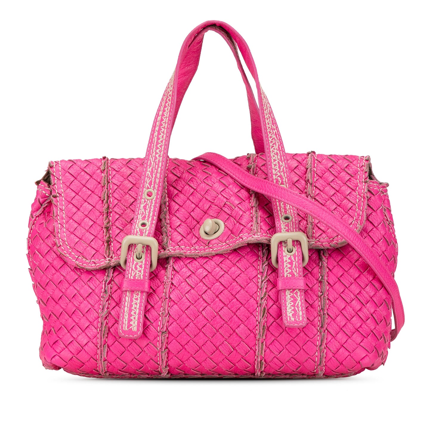 Pink Bottega Veneta Intrecciato Vivo Cervo Satchel