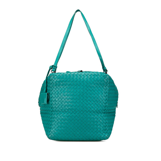 Blue Bottega Veneta Nappa Intrecciato Cube Shoulder Bag