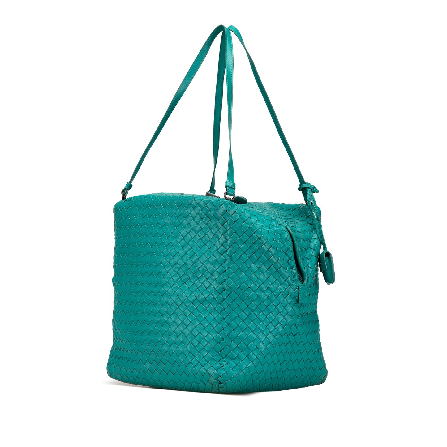 Blue Bottega Veneta Nappa Intrecciato Cube Shoulder Bag