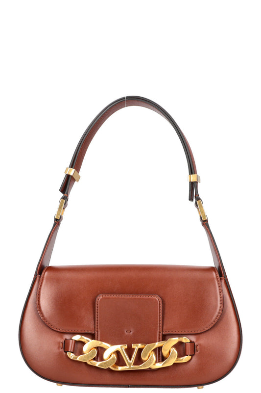 VALENTINO V Logo Chain Shoulder Bag Cognac