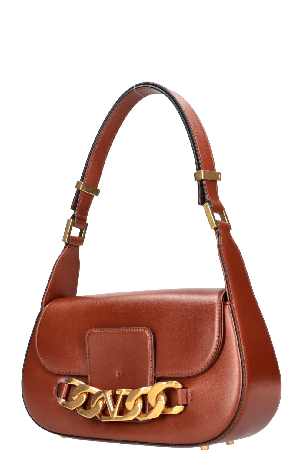 VALENTINO V Logo Chain Shoulder Bag Cognac