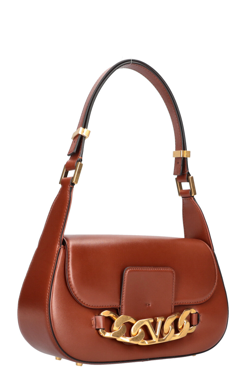 VALENTINO V Logo Chain Shoulder Bag Cognac