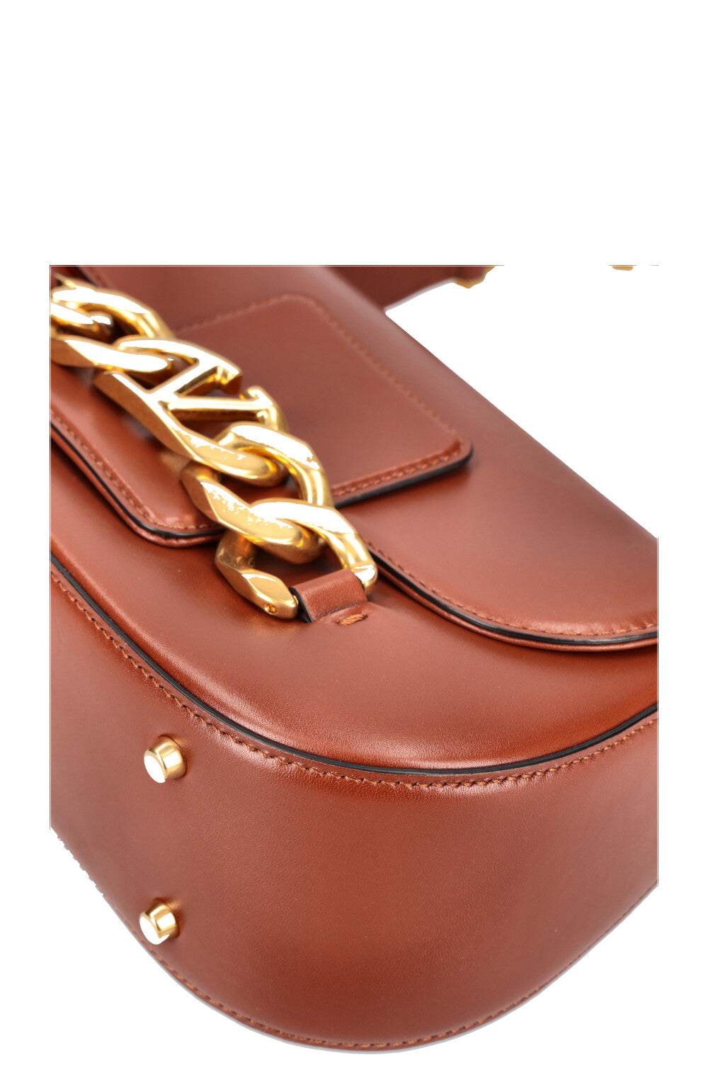 VALENTINO V Logo Chain Shoulder Bag Cognac