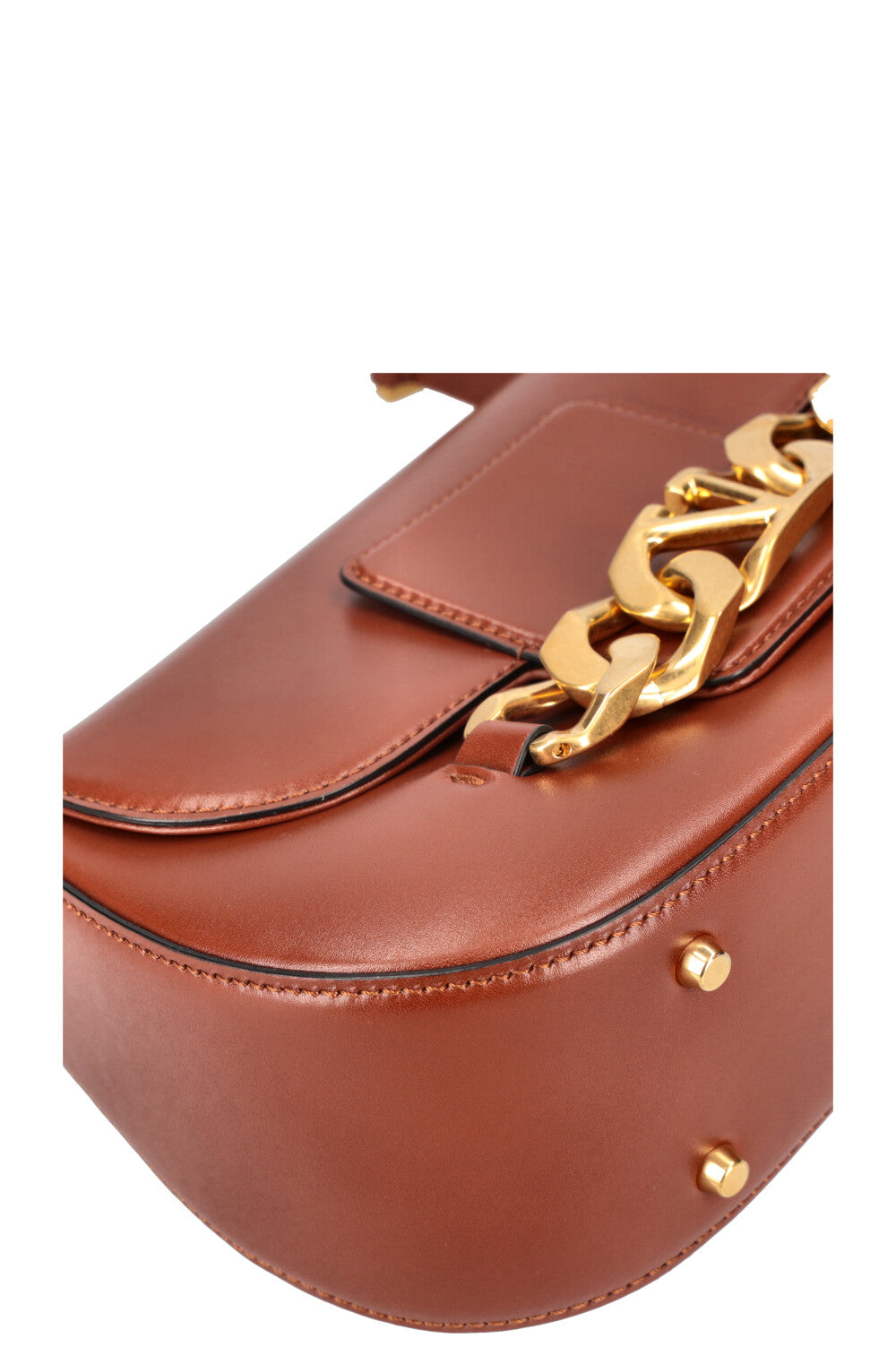 VALENTINO V Logo Chain Shoulder Bag Cognac