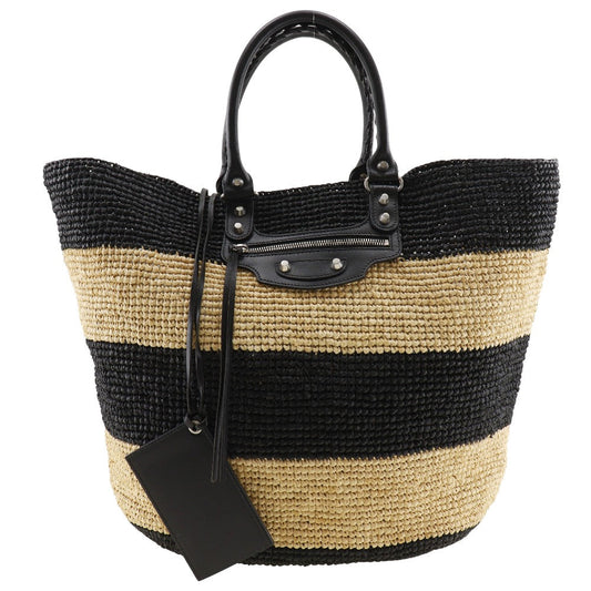 Balenciaga Raffia Basket Handbag Black/Beige