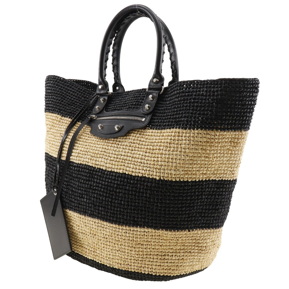 Balenciaga Raffia Basket Handbag Black/Beige