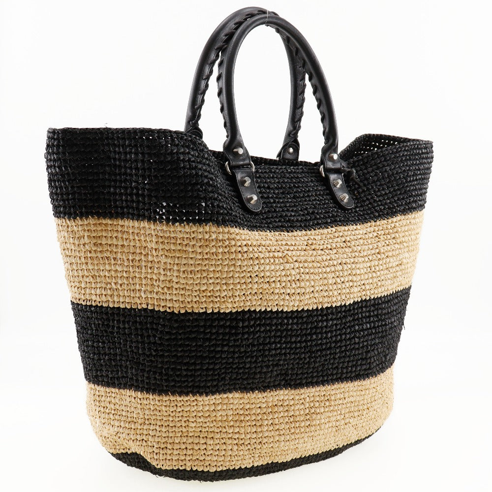 Balenciaga Raffia Basket Handbag Black/Beige