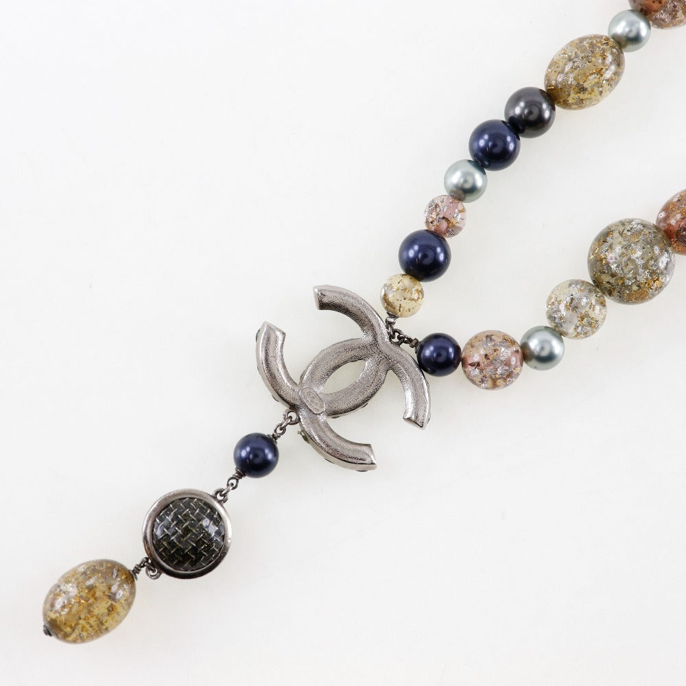 Chanel Coco Mark Necklace Metal Faux Pearl Rhinestone