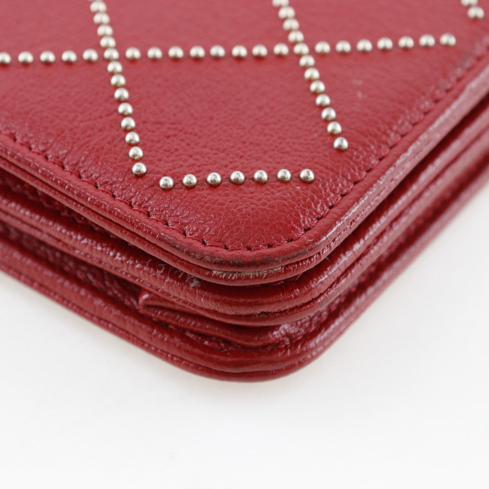 Chanel Studded Chain Wallet Red Leather