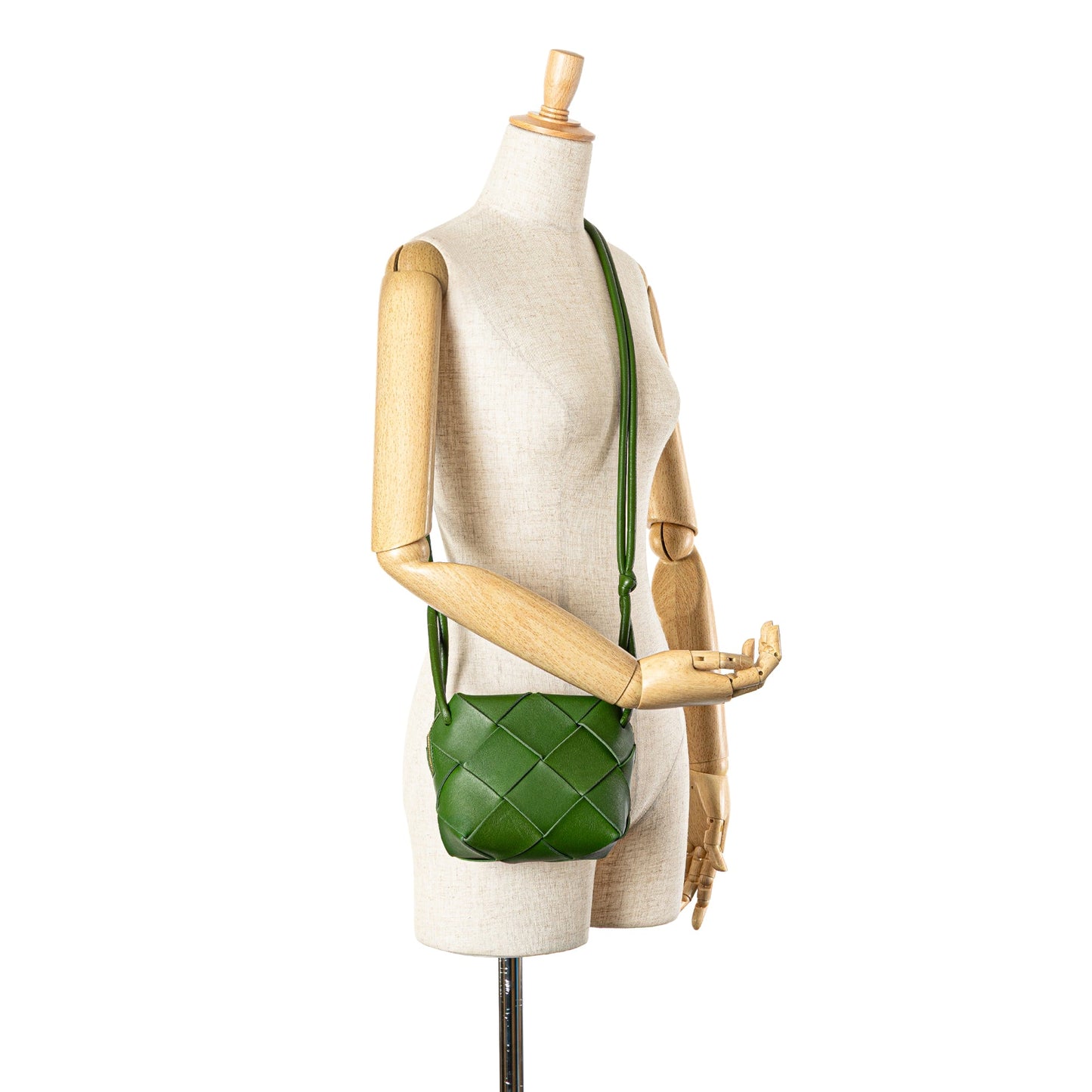 Green Bottega Veneta Mini Lambskin Intreccio Cassette Camera Bag