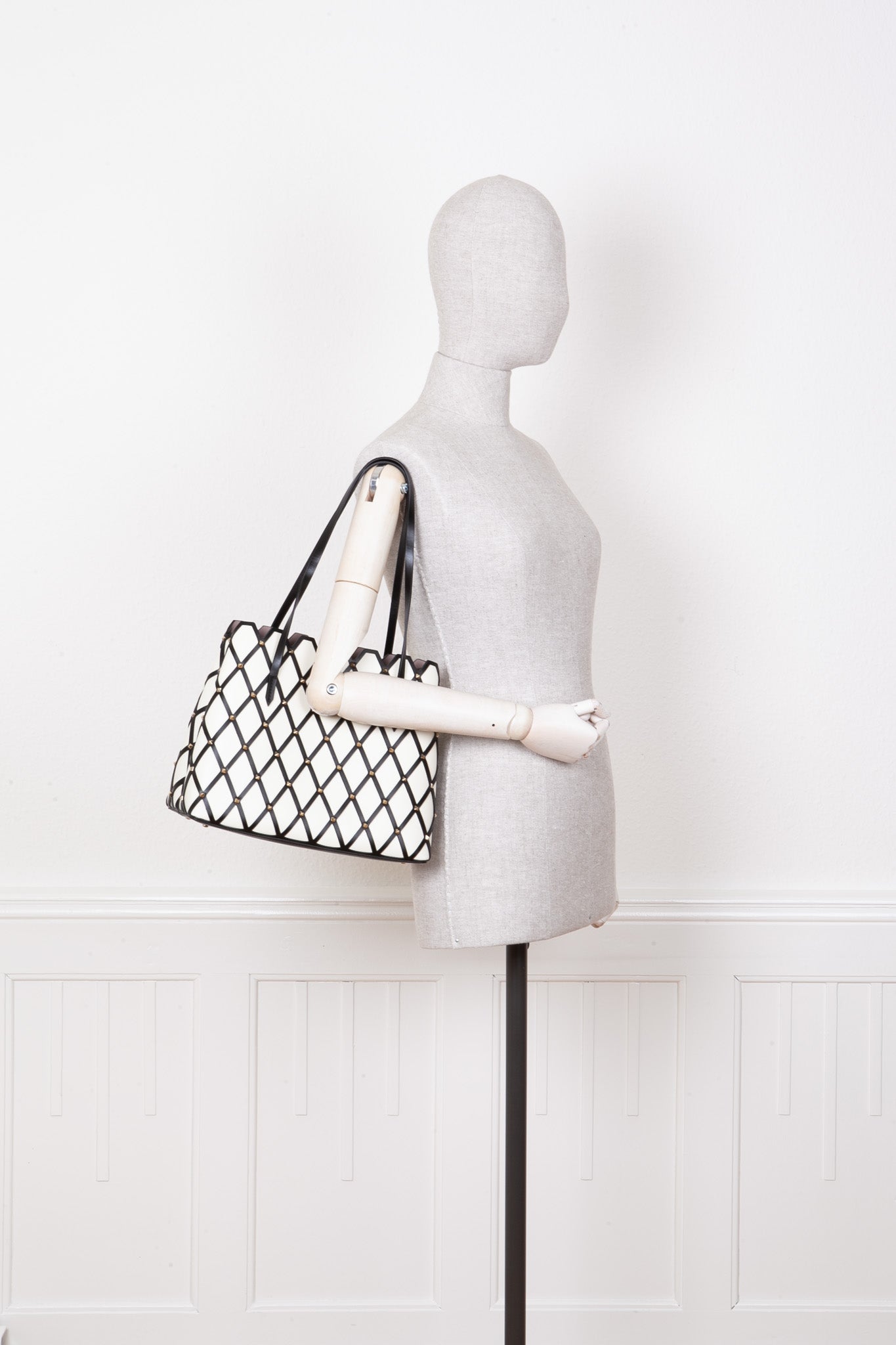 VALENTINO Beehive Tote Bag White Black