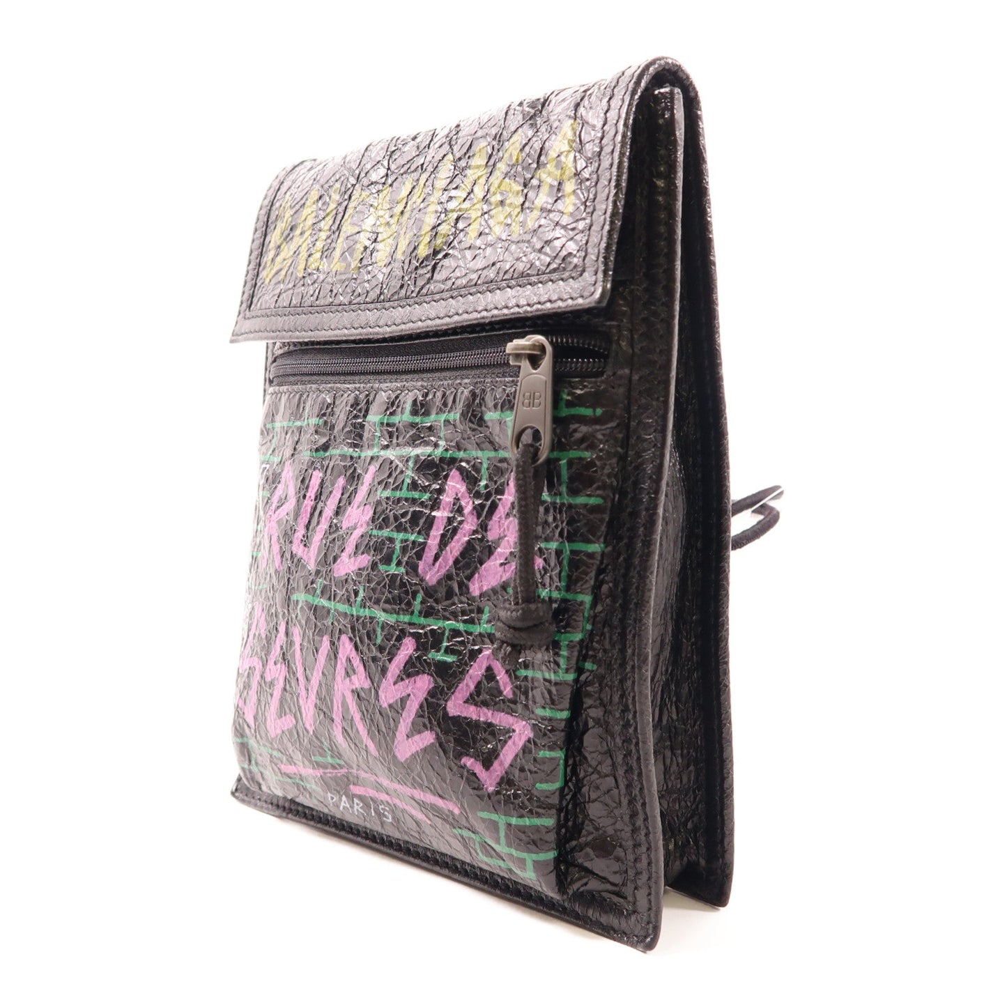 BALENCIAGA 皮革Shoulder Pouch Graffiti肩背袋黑色