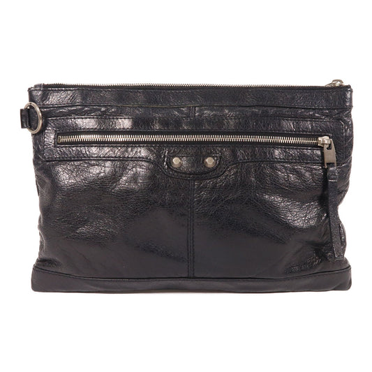 BALENCIAGA Clutch銀扣手拿包黑色