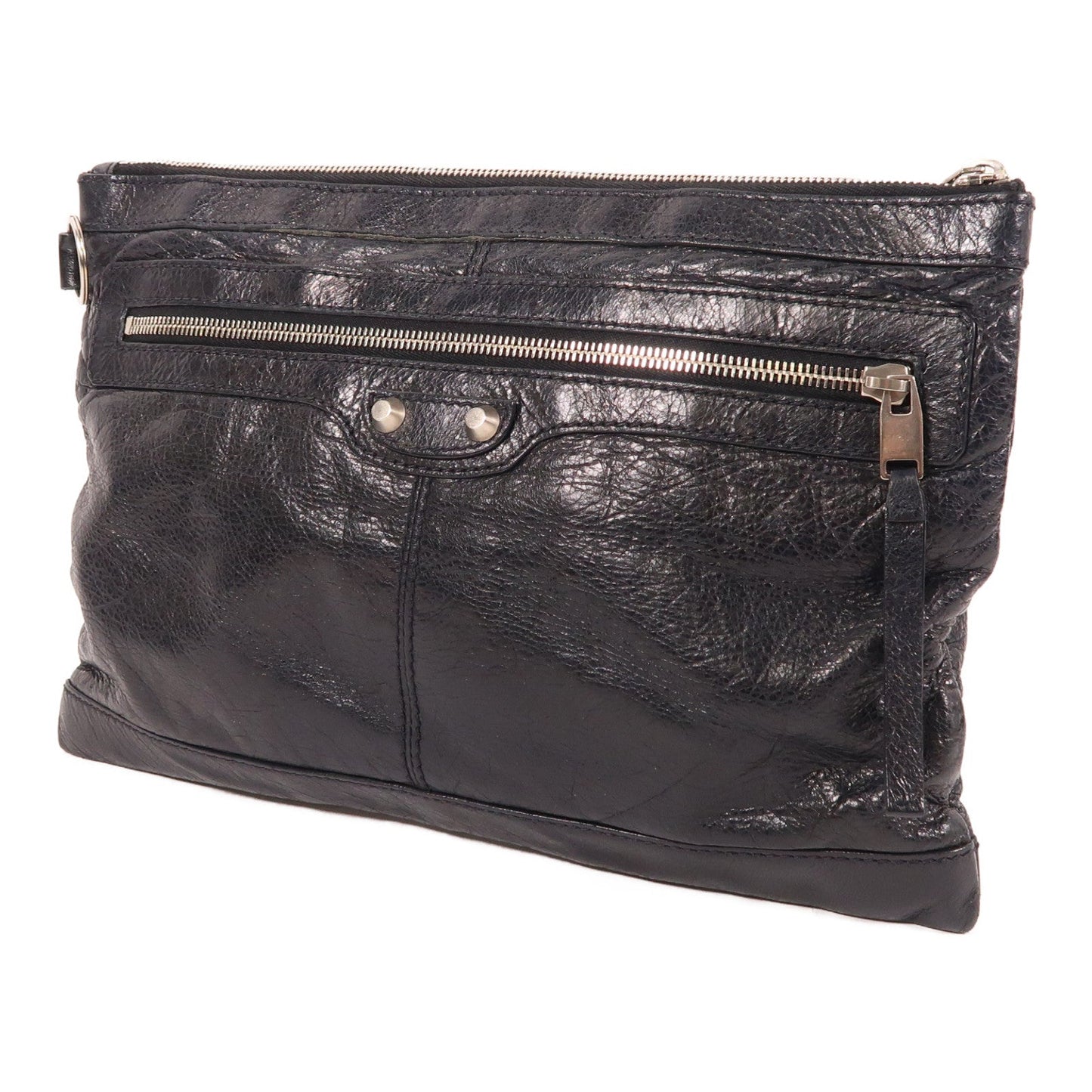 BALENCIAGA Clutch銀扣手拿包黑色