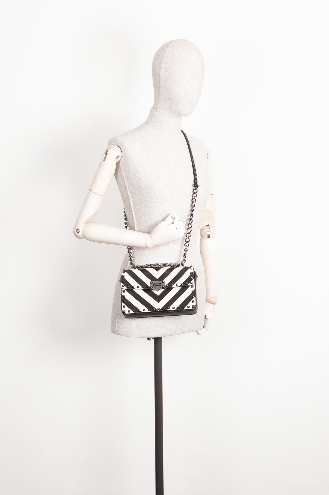 VALENTINO Rockstud Flip Lock Bag Black White