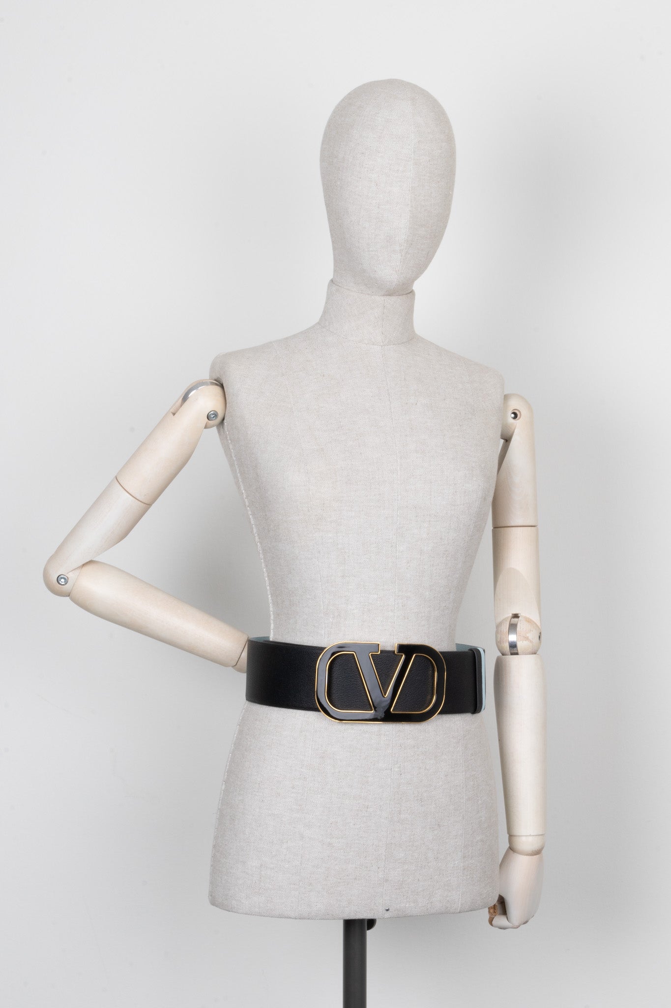 VALENTINO V Logo Reversible Waist Belt Leather Black