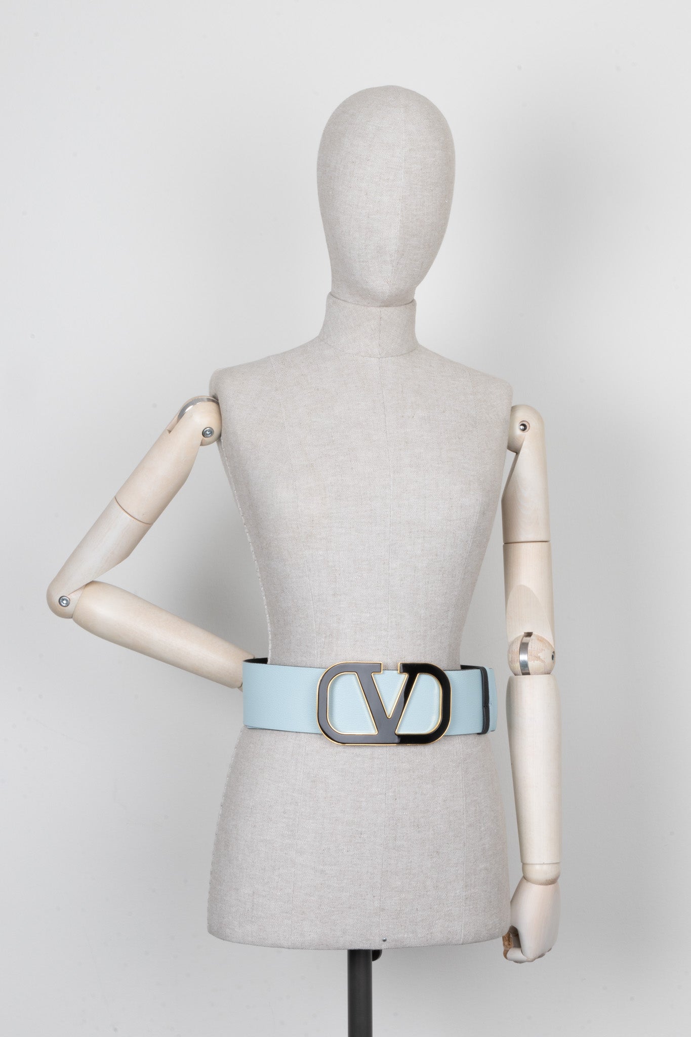 VALENTINO V Logo Reversible Waist Belt Leather Black
