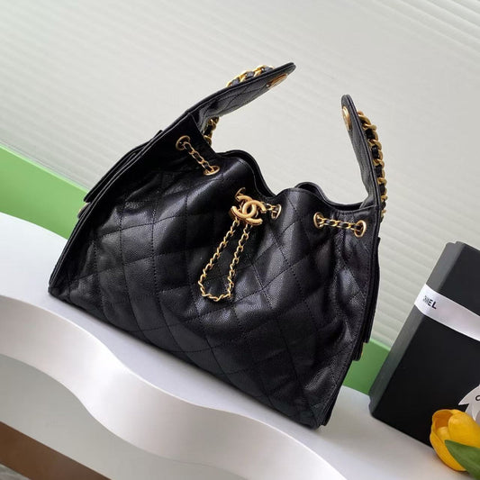 CHANEL 25C Hobo Bag 30cm Black Grained Calfskin