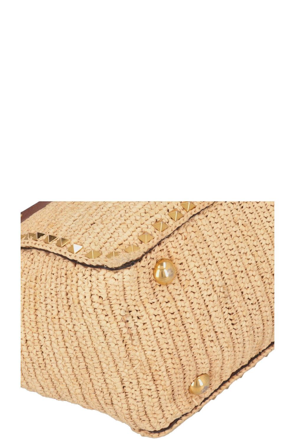 VALENTINO Rockstud Tote Bag Raffia Brown