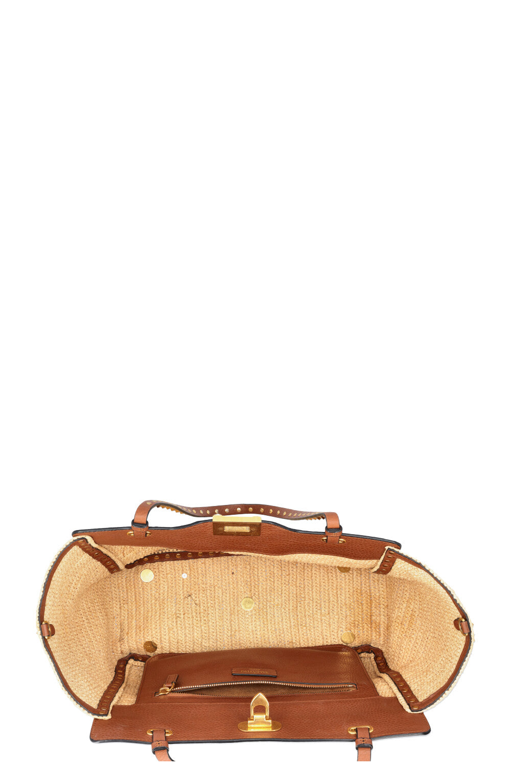 VALENTINO Rockstud Tote Bag Raffia Brown