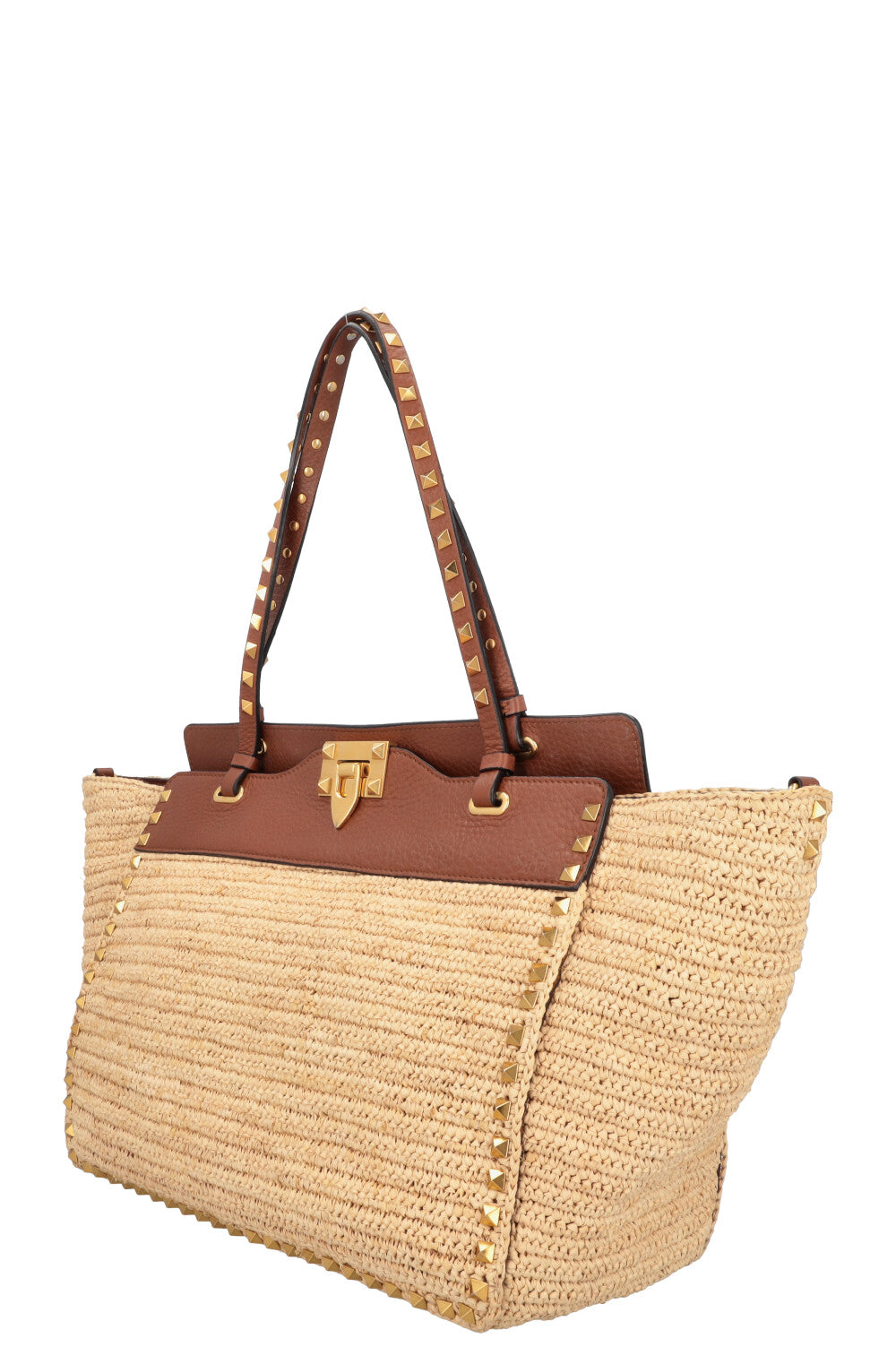 VALENTINO Rockstud Tote Bag Raffia Brown