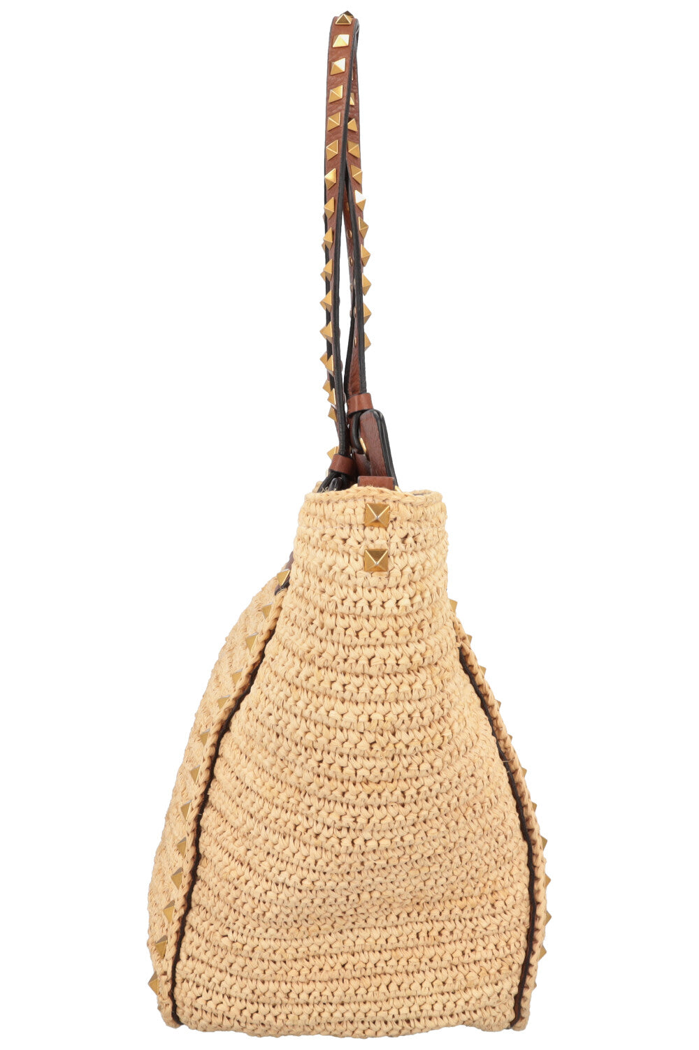 VALENTINO Rockstud Tote Bag Raffia Brown
