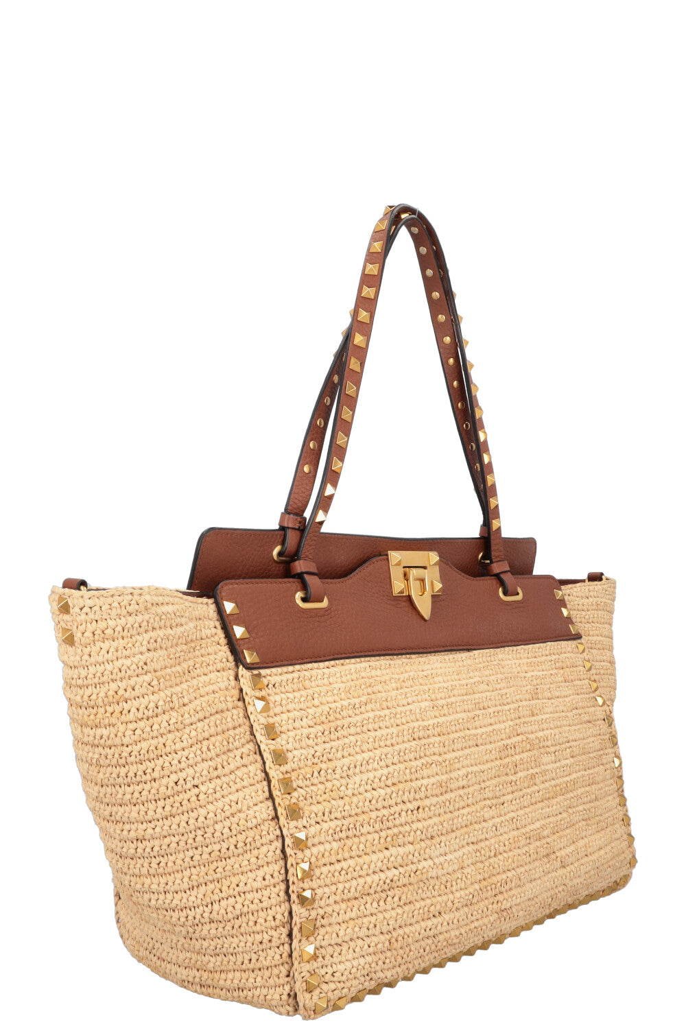 VALENTINO Rockstud Tote Bag Raffia Brown