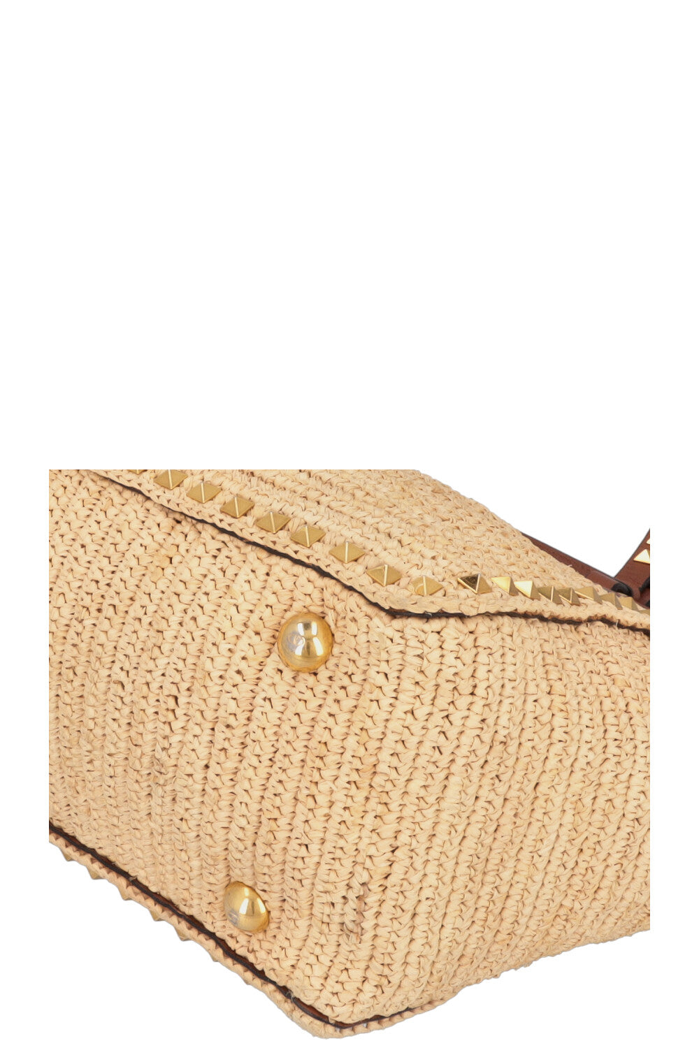 VALENTINO Rockstud Tote Bag Raffia Brown