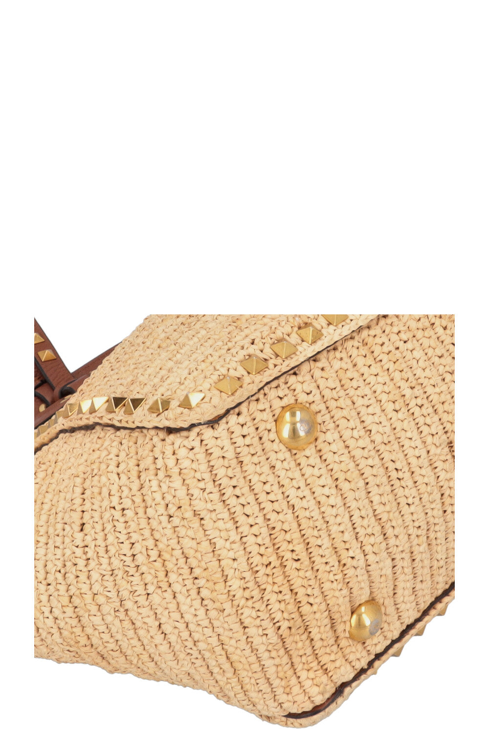 VALENTINO Rockstud Tote Bag Raffia Brown