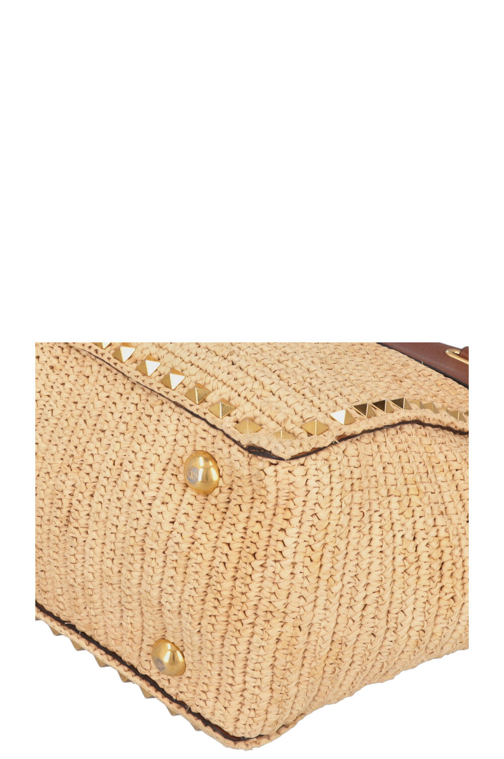 VALENTINO Rockstud Tote Bag Raffia Brown