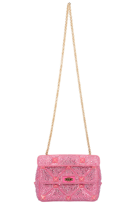 VALENTINO Roman Stud Medium Bag Crystals Pink