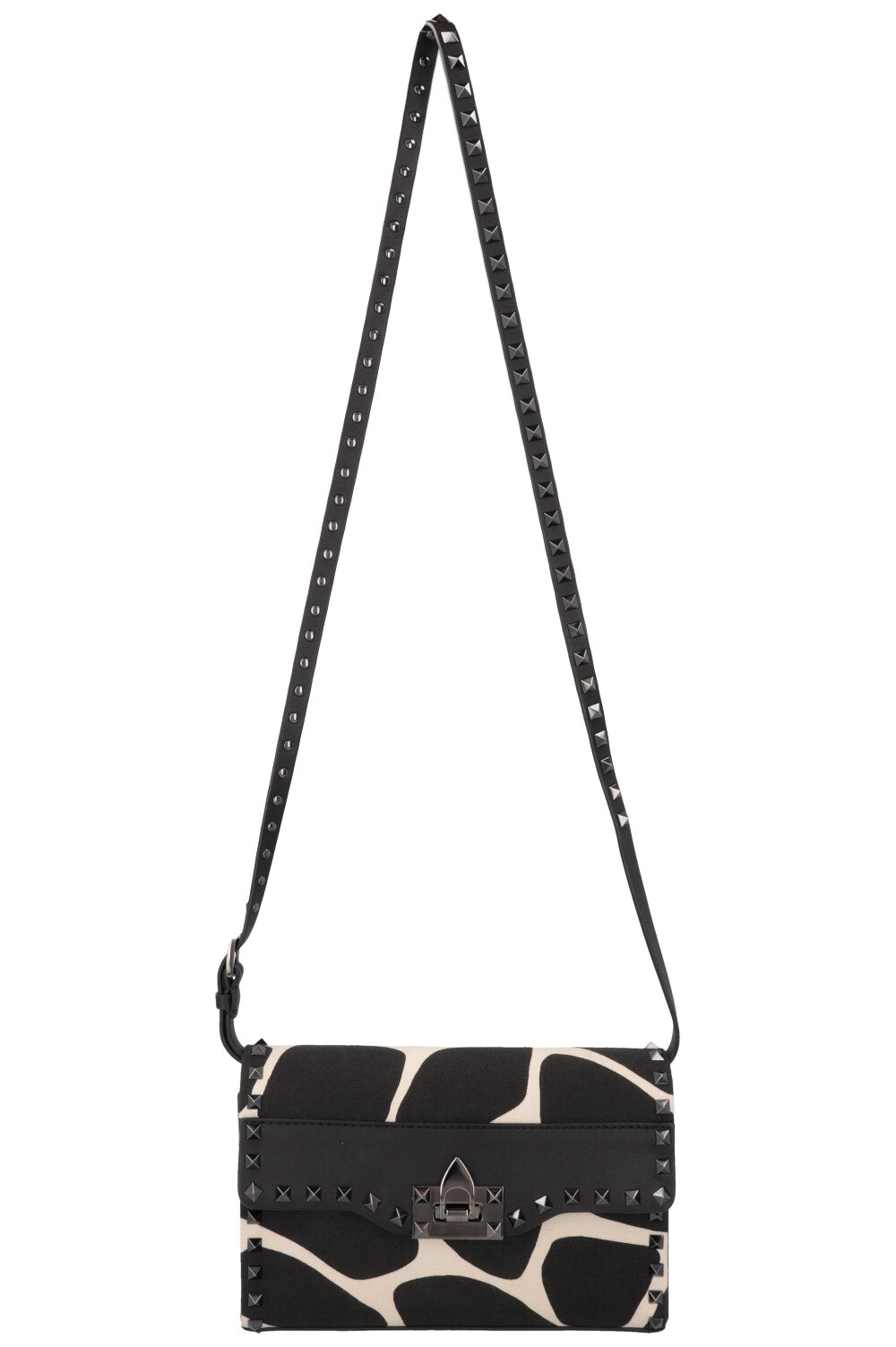 VALENTINO Small Rockstud Bag Canvas Black White