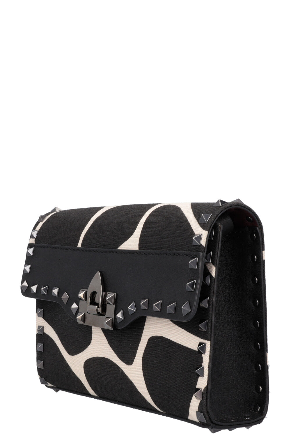 VALENTINO Small Rockstud Bag Canvas Black White