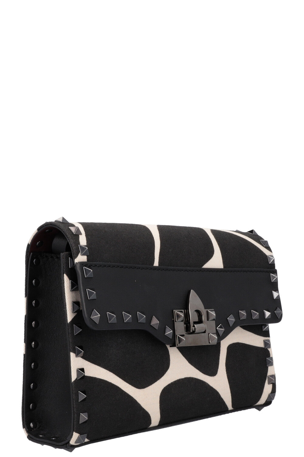 VALENTINO Small Rockstud Bag Canvas Black White