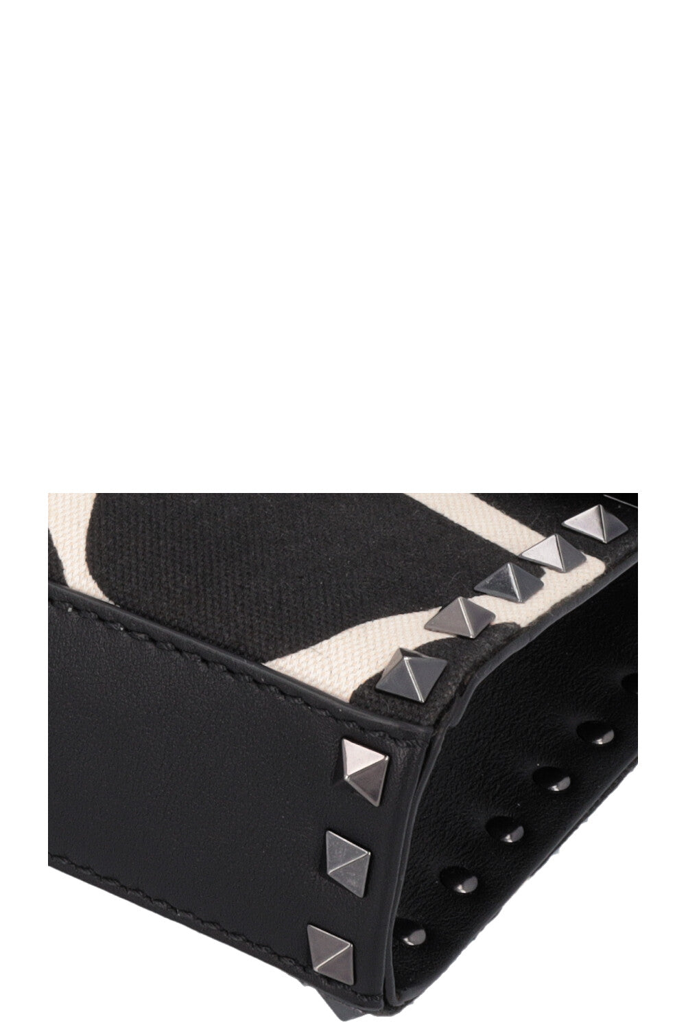 VALENTINO Small Rockstud Bag Canvas Black White