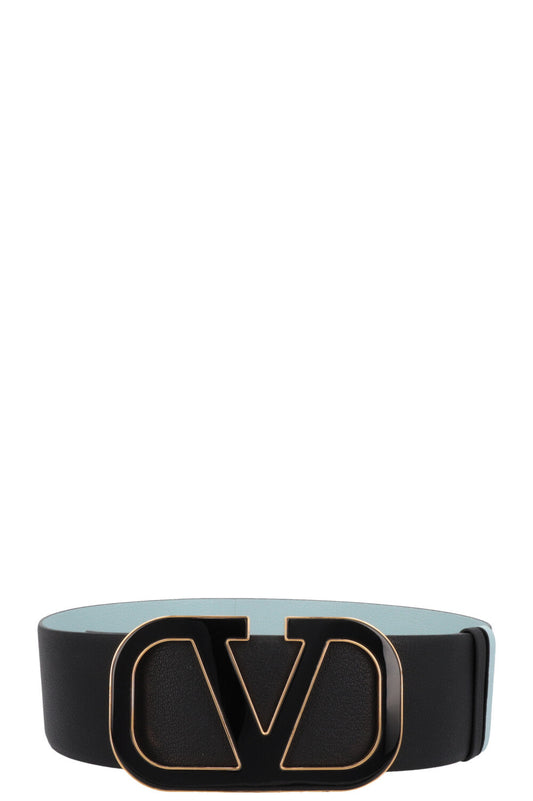 VALENTINO V Logo Reversible Waist Belt Leather Black