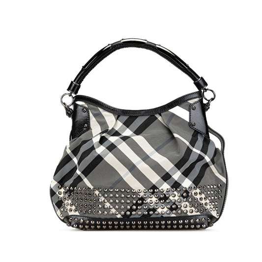Gray Burberry Studded Beat Check Nylon Tote