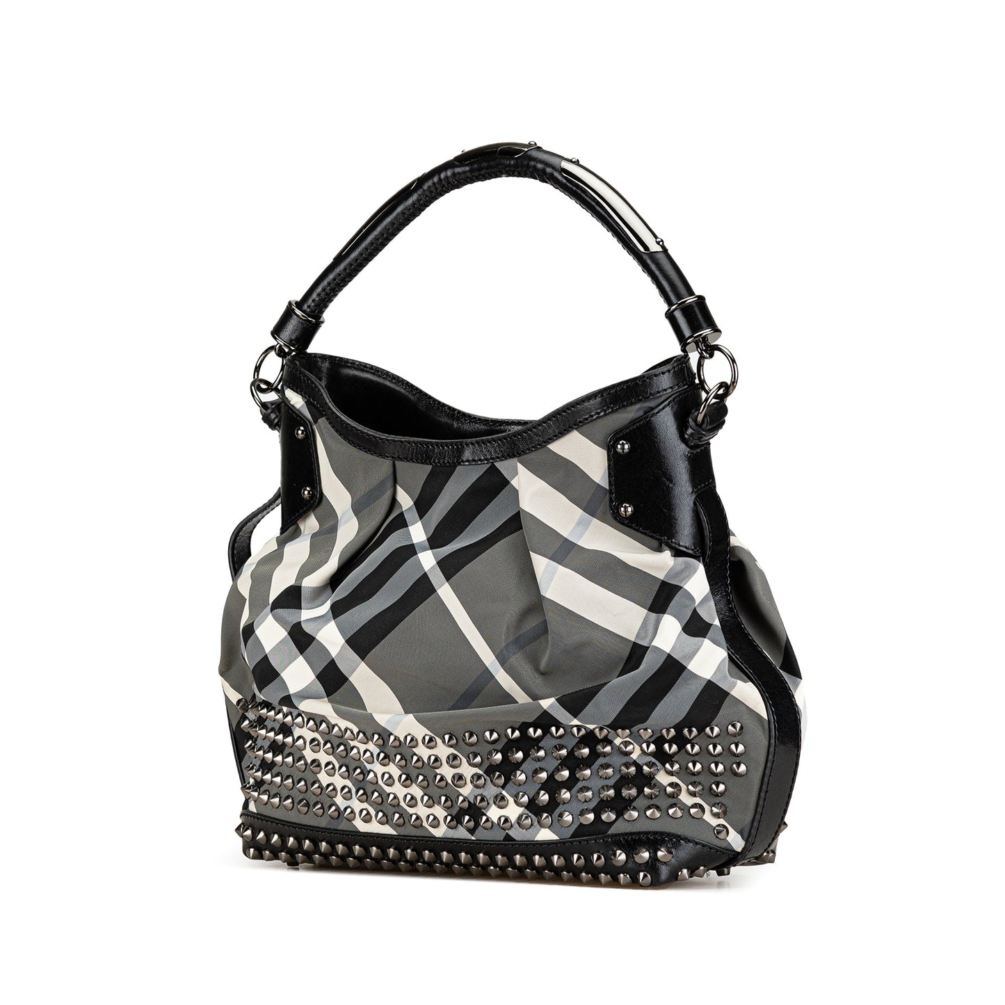 Gray Burberry Studded Beat Check Nylon Tote