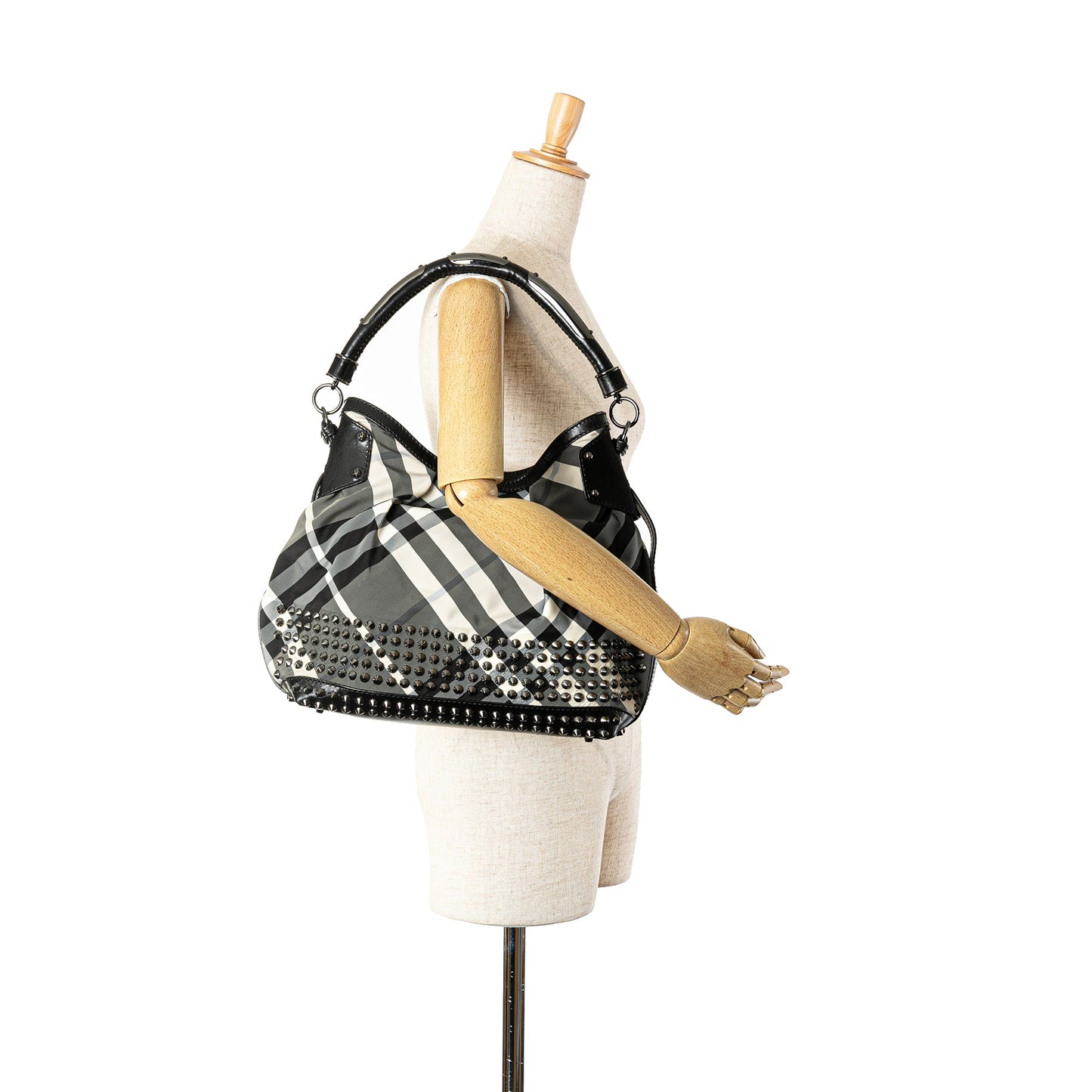 Gray Burberry Studded Beat Check Nylon Tote