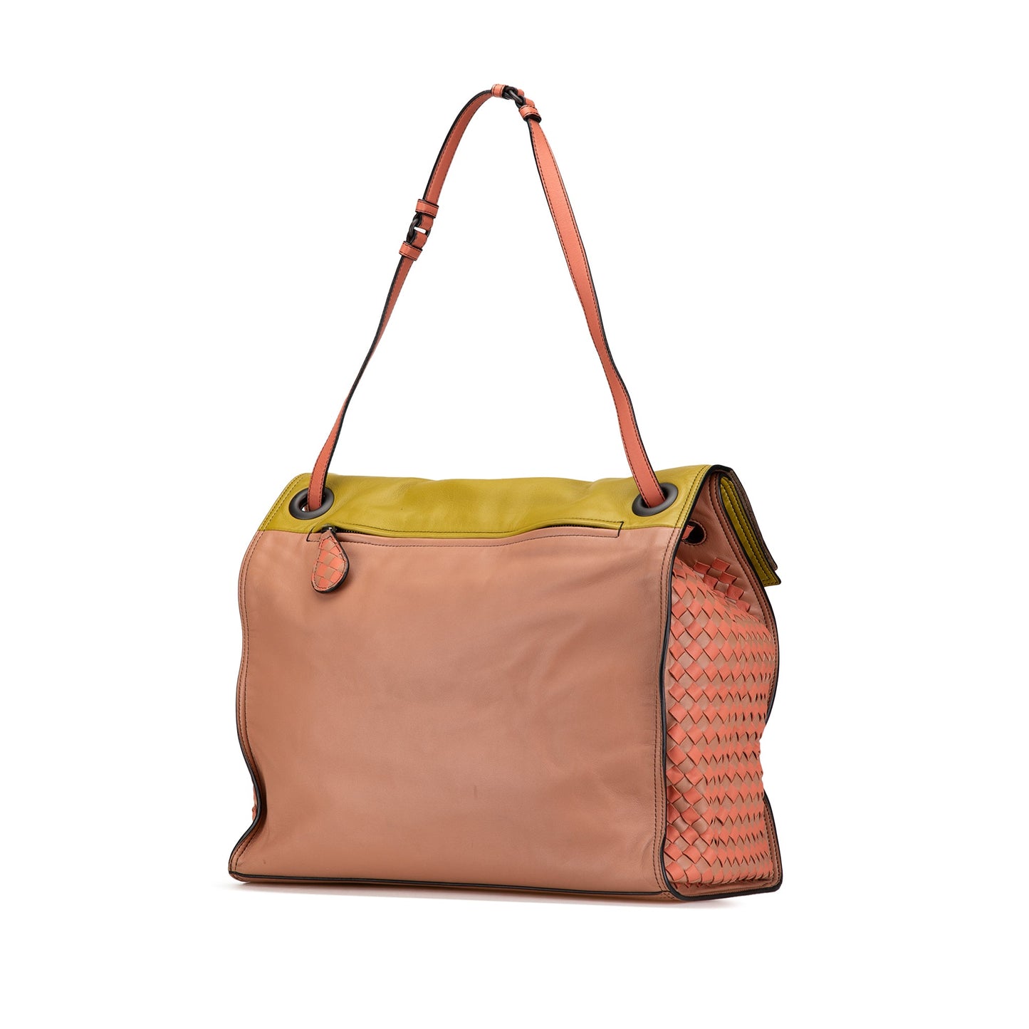 Pink Bottega Veneta Leather Intrecciato-Trim Palio Fold Over Tote