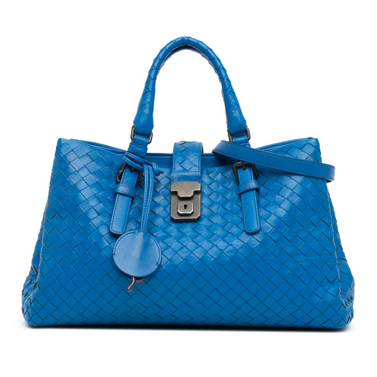 Blue Bottega Veneta Small Nappa Intrecciato Roma Satchel