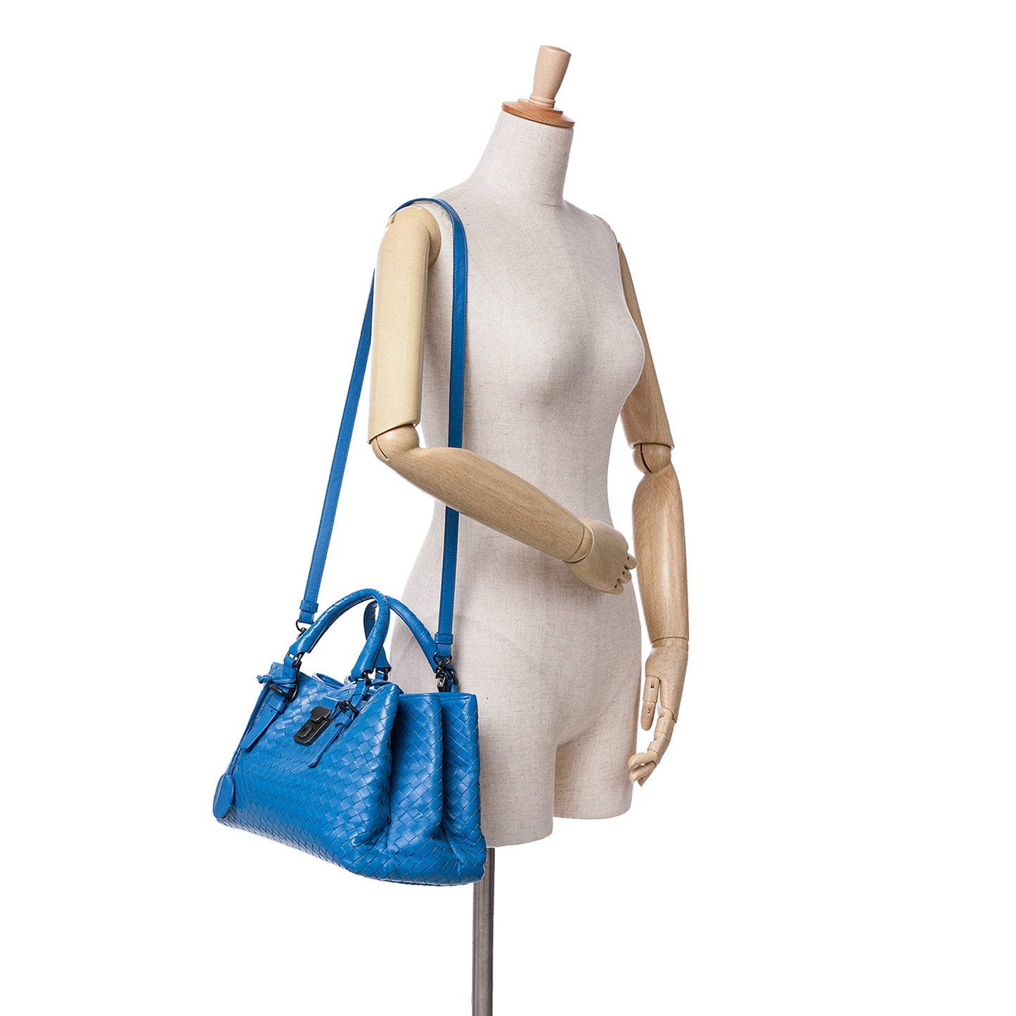 Blue Bottega Veneta Small Nappa Intrecciato Roma Satchel