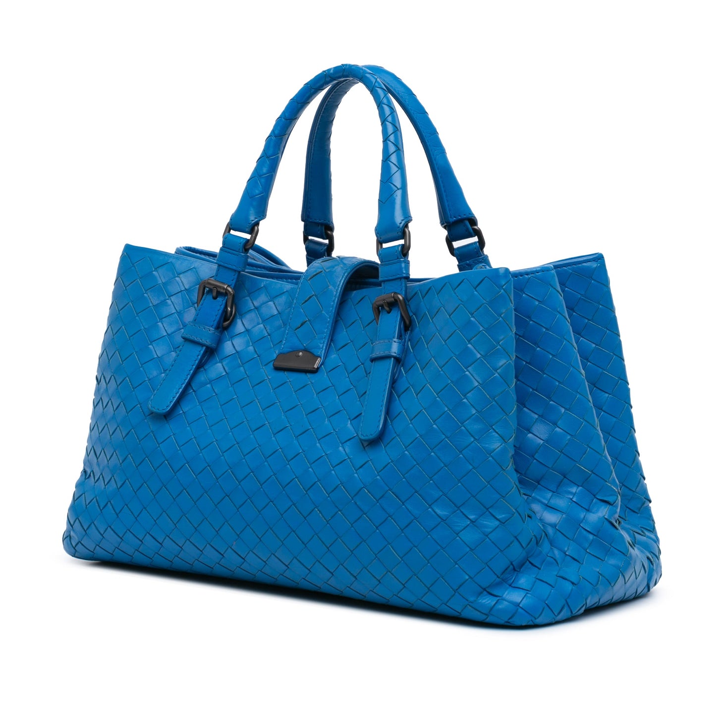 Blue Bottega Veneta Small Nappa Intrecciato Roma Satchel
