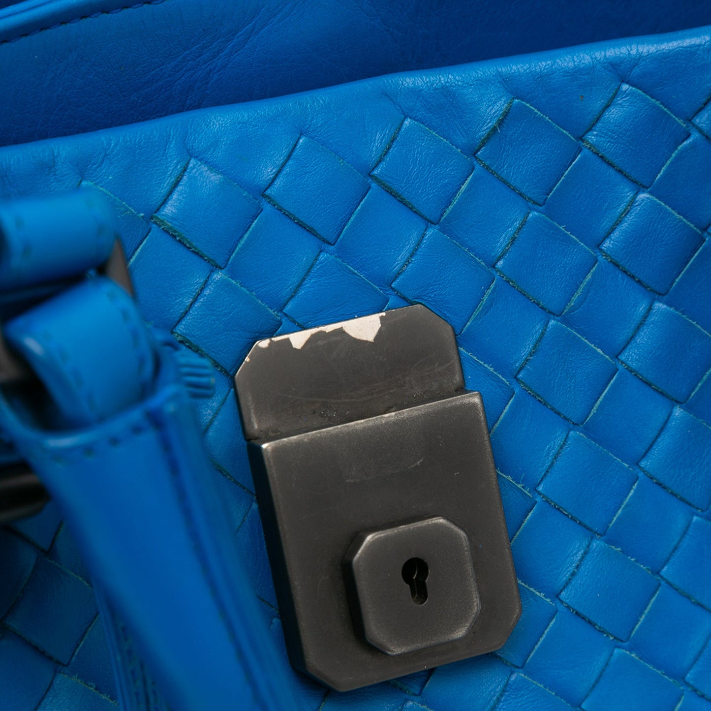 Blue Bottega Veneta Small Nappa Intrecciato Roma Satchel