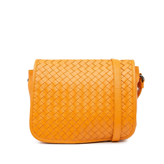 Orange Bottega Veneta Nappa Intrecciato Flap Crossbody