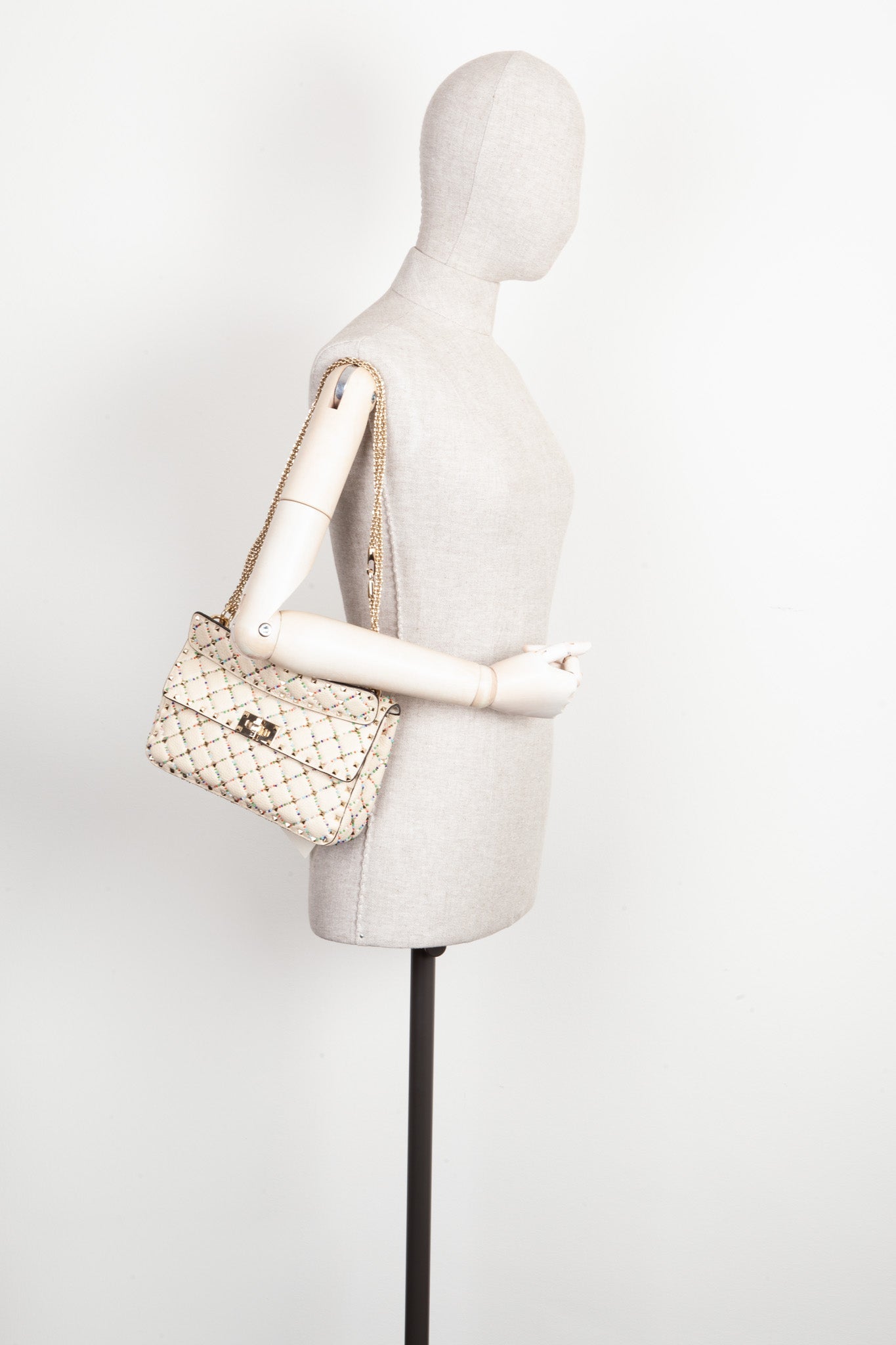 VALENTINO Rockstud Spike Bag Beads Ivory